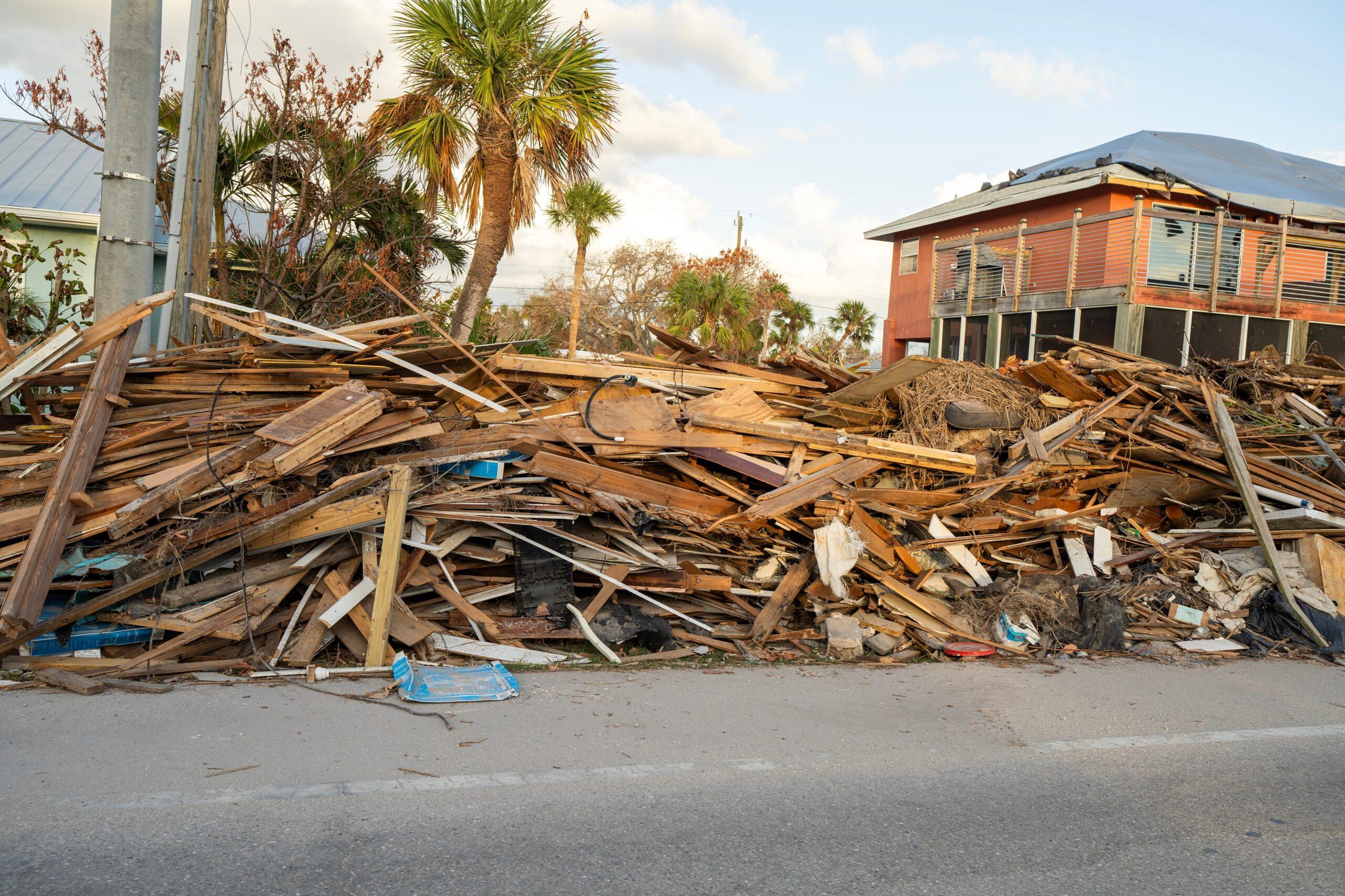 Street Side,Heaps,Of,Storm,Debris,And,Trash,Left,Behind,By